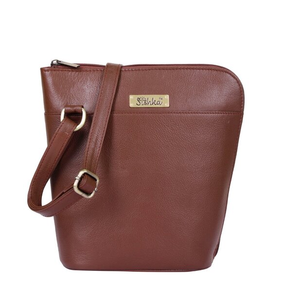 Brown Genuine Leather Crossbody Sling Bag for Women–Over The Shoulder Belt Purse - Picture 1 of 10